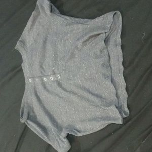 Grey Women's Short Sleeved Partial Button Up